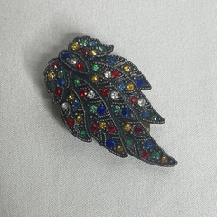 Vintage Art Deco Style Multicolored Rhinestone Hinged Scarf Dress Clip