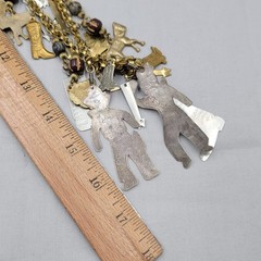 Vintage Mexican Folk Art Necklace Cowboys Indians Figural Dangling Charms 30″