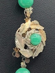 Green Peking Glass Bead Necklace 21″ Knotted 8.25 mm Vintage 1950s MCM