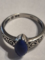 Vtg925 Sterling Silver Lapis Lazuli Marquise Filigree Statement Ring 2.6g Sz 5.5