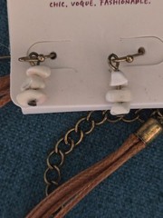 Vintage Leather/Stones Necklace & Pierced Earring Set