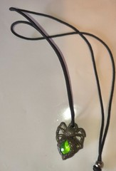 Vintage Pewter Spider Pendant Necklace corded green stone Gothic