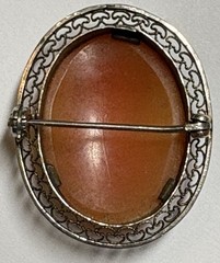 Vintage Cameo Carved Shell Portrait Of Lady Silver Filigree Brooch