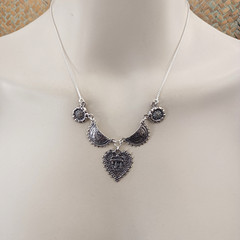 Chai Heart Necklace Filigree Silver Bib Folk Ethnic Judaica Life In Hebrew Gift