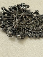 Huge Vintage Black Hematite Grey Rhinestone Paisley Spray Brooch Pin 3.25”