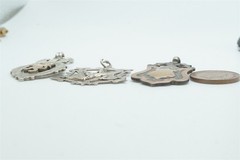 3 x ANTIQUE ENGLISH STERLING SILVER GOLD SHIELD FOB MEDALS / DOG TAGS
