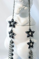 Vintage 90’s Black beaded,rhinestone and silver Statement necklace