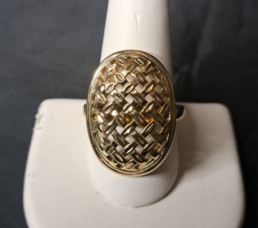 Michael Anthony Gold Tone Over 925 Sterling Basket Weave Design Ring Size 10.25