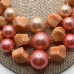 Pink Orange Triple Strand Graduated Necklace Irregular Bead Vintage Japan B141