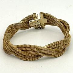 Vintage Francois Gold Tone Twisted Multi Strand Mesh Bracelet Signed Mid Century