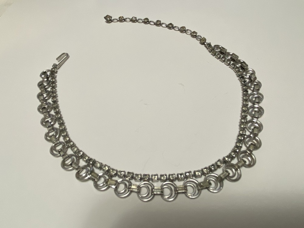 Vintage Rhinestone Choker 12-15.5 Inches Art Deco Style Silver Tone Adjustable