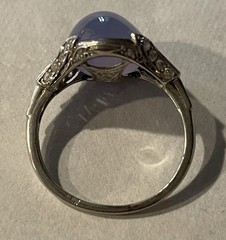 Late Edwardian Early Art Deco Purple Star Sapphire Ring 5.5 Platinum 26 Diamond