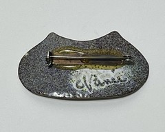 Vintage Nanci Copper Enameled Cat Face Brooch Pin Blue Eyes Artisan Made Signed
