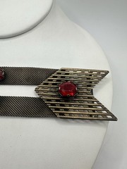 Antique Victorian Gold Tone Red Glass Mesh Belt Buckle Sash STrap? 6.5in Read