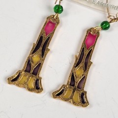 Vintage Coro Dangle Earrings 14K Gold Earwire Stained Glass Lock Colorful NOS