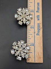 Vintage Francois Rhinestone Earrings MCM Starburst Flower Screw Back Clip Coro