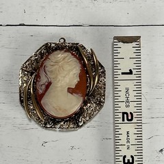 Vintage Cameo Pendant Gold Toned Filigree 1950s-1970s Costumer Jewelry