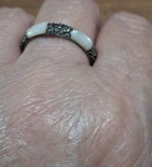 Vintage Thailand 925 Sterling Silver Mother Of Pearl Marcasite Band Ring Size 9