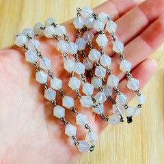 VTG Italian opalite glass faceted bicone beads Necklace Art Deco Italy 32″