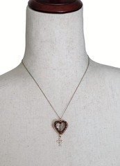 Antique Victorian Bohemian Garnet Heart Cross Pendant Brooch Necklace Rose Cut