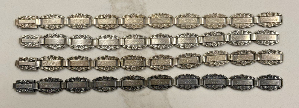 Vintage Sterling Silver WWII Forget Me Not Bracelets. Lot Of 4. Sterling Silver.