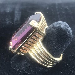 Vintage 18KT GE Gold Plated Large Purple Crystal Unique Cut Ring varied sizes