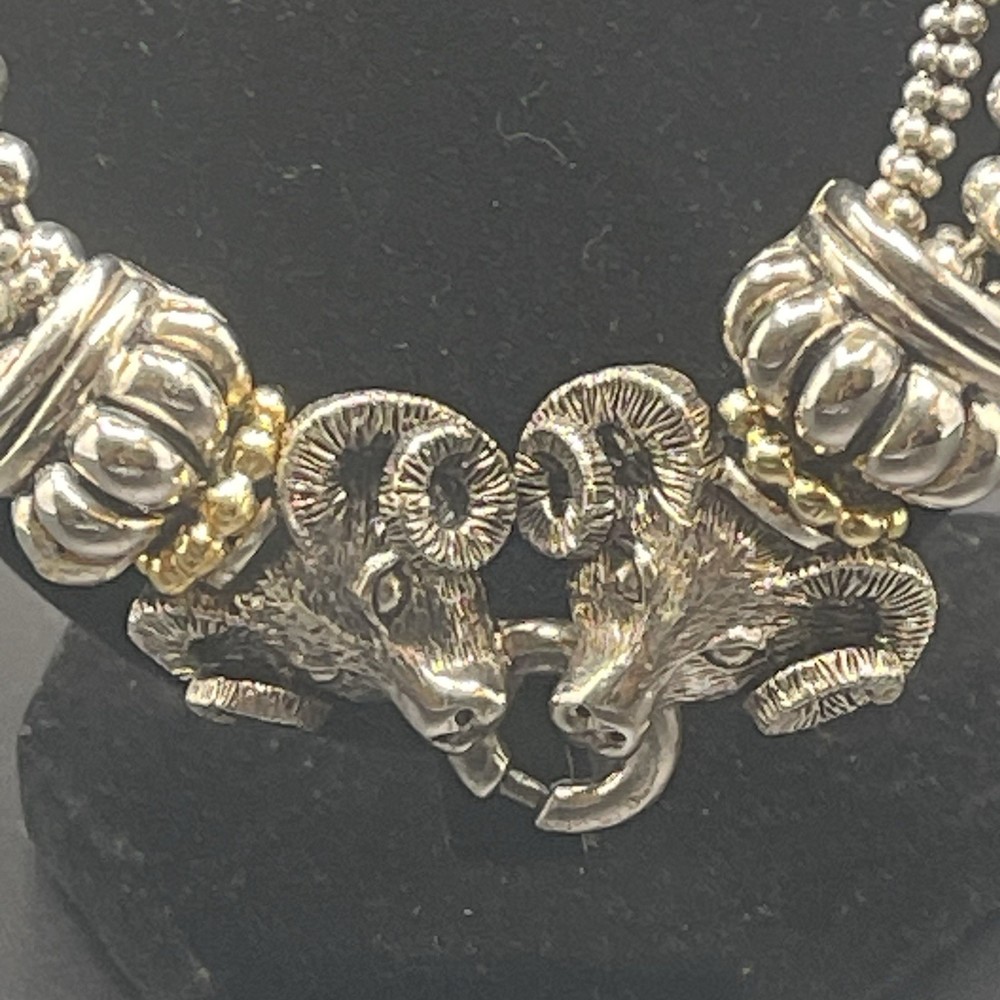 VTG Signed PISCITELLI 7 Strands Silver & Gold Tone Rams Head Statement Necklace