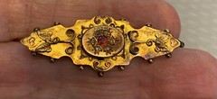 Victorian English 9CT Gold Ruby Diamond Brooch Birmingham 375 hallmarks 3.1g