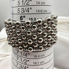 Vintage 90s Silver Tone Multi Row Bead Clear Glass Wide Cuff Statement Bracelet