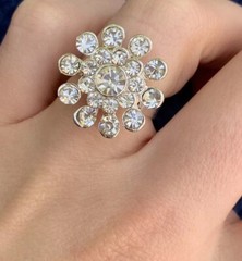 Women Silver Fashion Ring Adjustable band Flower Rhinestone FITS ALL Jewelry