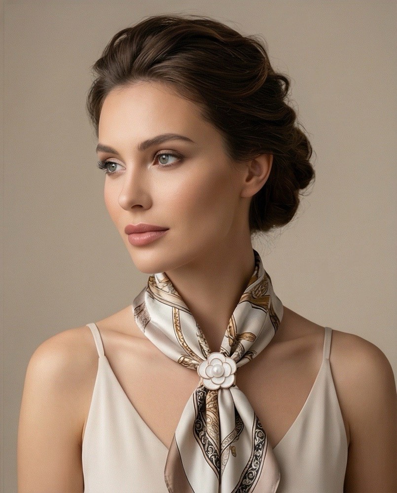 5 Pcs Women’s Scarf Ring Clip Set Gold Pearl Silk Scarf Holder Buckle