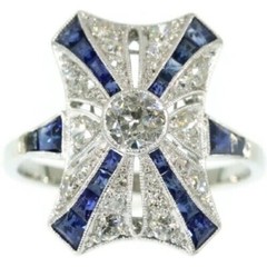 Art Deco 2Ct Sapphire & Lab Created Diamond Birthday 14K White Gold Filled Ring