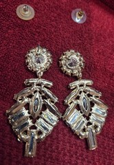 Vintage Rhinestone Drop Dangle Post Earrings Pierced Amethyst, White, & Clear
