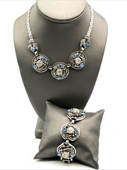 Selro Selini Necklace & Bracelet Set Unsigned Silver Tone Confetti Vintage