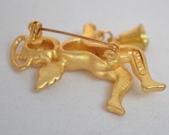 Vintage VERO Signed Gold Cherub Angel Brooch Pin with Dangling Bell 2″