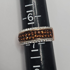 Vintage Champagne and Clear Crystal Band Copper-plated metal Ring