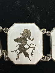 Vintage Siam Sterling Silver White Enamel Dancer Panel Bracelet 32g