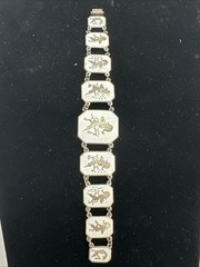 Vintage Siam Sterling Silver White Enamel Dancer Panel Bracelet 32g