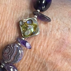 Vintage 0.925 Sterling Silver Amethyst Abalone links 7 3/4″ x 5/8″ Bracelet