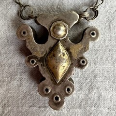 Vintage Modernist Mixed Metal Necklace | Sculptural Geometric Artisan Pendant