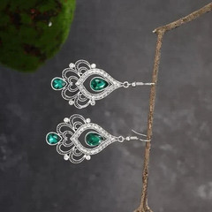 Art Deco Style Lab-Created Emerald & Diamond Wedding 14k White Gold FN Earrings