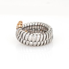 Bulgari Serpenti Tubogas Ring 18k Gold Steel Flex Sz 9 Estate Snake Jewelry