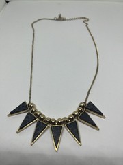 Goldtone Bead Triangle Faux Black Crackle Stone Dangles 17” Bib Necklace