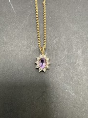 ⭐️Gorgeous Sterling Silver Gold Tone CZ Amethyst Pendant Necklace