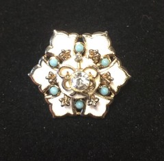 Vintage Rhinestone Enamel Turquoise Flower Brooch