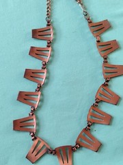 Vintage Unsigned Renoir Necklace Geometric Solid Copper Art Deco Style