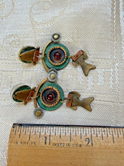 Vtg Mixed Metal Pierced Earrings ARTISAN Dangle Drop Fish ~ Marjorie Bear Style