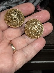 Vintage Germany Gold Foil Domed Round Screw Back Earrings Open Lattice Work