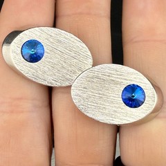Vintage Cuff Links Blue Rhinestone Silver Tone