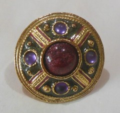 NOS Casual Corner Round Gold-tone Purple & Pink Black Enamel Clip On Earrings